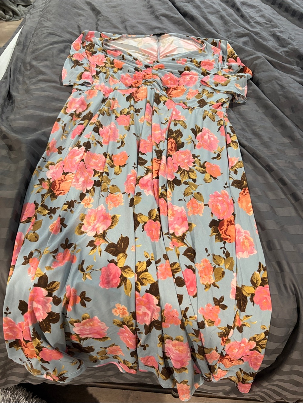 torrid Blue Floral Maxi Dress with Pink Roses